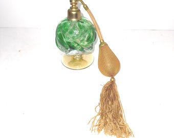 Atomizador de frasco de perfume/aroma verde soplado a mano de cristal de plomo vintage