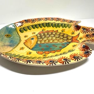Vintage Fish Style Serving Platter Hand Painted Made in Italy