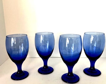 Set von 4 Kobalt Blau Glas Wasser Wein Trinkgläser Kelche 18cm