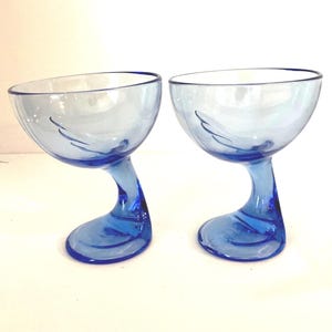 Bormioli Rocco Blue Footed Glasses Made in Italy Art Glass PAIR