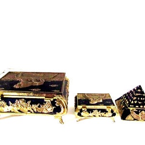 Rare Vtg Jewelry Musical Box Egyptian Gods & Deities Pyramid Set of 3