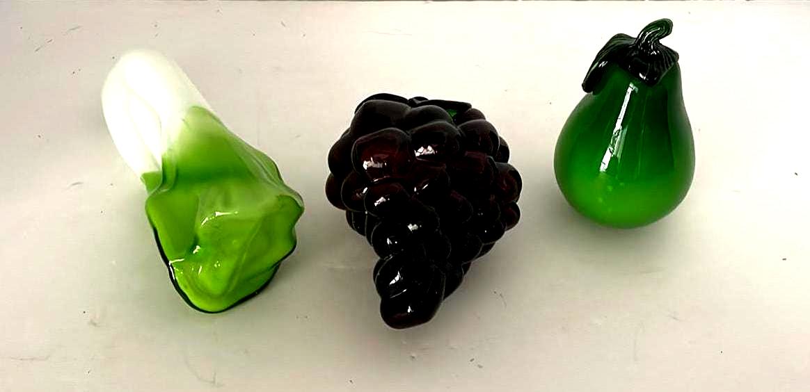 Set of 3 Hand Blown Art Glass Murano Style Fruit & Vegtable
