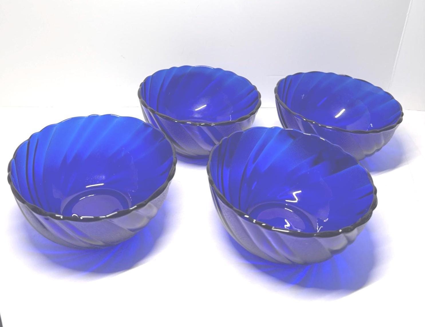 青いガラスデザートボウル デュラレックス コバルトブルー 渦巻きガラス デザート/アイスクリーム