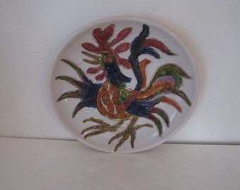 Decorative Rooster Plate Wall Hanging Hand Painted 13.5" Made in Portugal