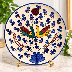 Handpainted Eduardo Vega Peacock Cuenca Ecuador Plate 8 3/4" Signed
