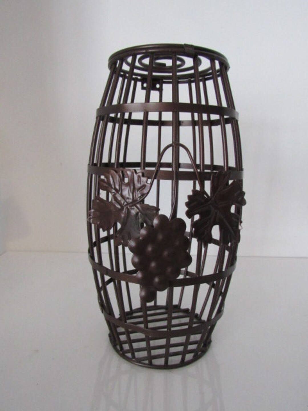 Iron Wine Bottle Corck Holder Cage Barrel W lid Vine Grapes 12 Tall Etsy Australia