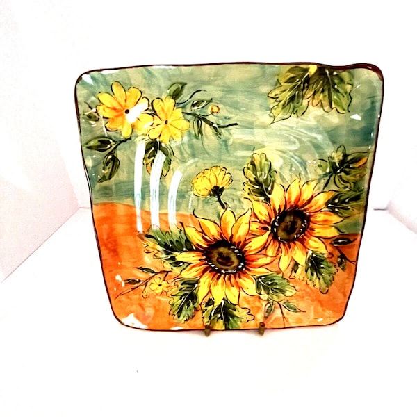 Maxcera Terra Cotta Sunflower Wall Decor Platter Square