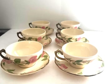 Juego de 6 tazas y platillos de té vintage Franciscan Desert Rose, fabricados en EE. UU.