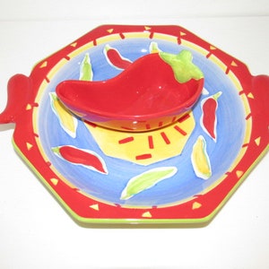 Chip and Dip Bowl Platter Chili Pepper 13&quot;  MESA