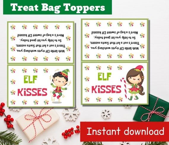 ELF Kisses Treat Bag Christmas Toppers Printable Christmas