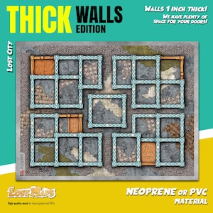 Tapis HeroQuest MURS ÉPAISSES - Tapis de jeu personnalisé, carte D&D Battle pour les jeux sur table. Cartes de donjons et de dragons. Tapis en néoprène ou tableau de bord en PVC.