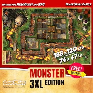 Tapis HeroQuest - Tapis de jeu personnalisé, carte D&D Battle pour les jeux sur table. Cartes de donjons et de dragons. Tapis ou tableau de bord en PVC. MONSTRE 3XL