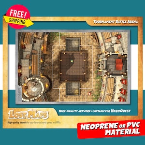 Tapis HeroQuest - Tapis de jeu personnalisé, carte D&D Battle pour les jeux de société et les aventures. Cartes de donjons et de dragons. Tapis en néoprène ou tableau de bord en PVC.