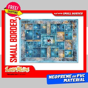 BORDA PEQUENA. Tapete HeroQuest - Tapete de jogo personalizado, mapa de batalha DnD para jogos de mesa. Mapas de Dungeons and Dragons. Tapete de neoprene ou painel de PVC.