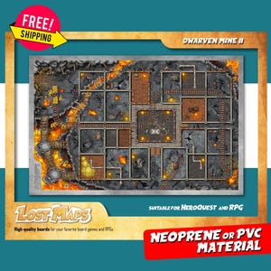 Tapis HeroQuest - Tapis de jeu personnalisé, carte D&D Battle pour les jeux de société et les aventures. Cartes de donjons et de dragons. Tapis en néoprène ou tableau de bord en PVC.