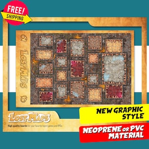 Tapis HeroQuest - Tapis de jeu personnalisé, carte D&D Battle pour les jeux de société et les aventures. Cartes de donjons et de dragons. Tapis en néoprène ou tableau de bord en PVC.