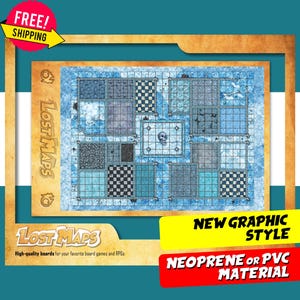 Tapis HeroQuest - Tapis de jeu personnalisé, carte D&D Battle pour les jeux de société et les aventures. Cartes de donjons et de dragons. Tapis en néoprène ou tableau de bord en PVC.