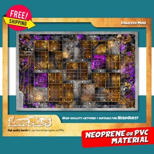 Tapis HeroQuest - Tapis de jeu personnalisé, carte D&D Battle pour les jeux de société et les aventures. Cartes de donjons et de dragons. Tapis en néoprène ou tableau de bord en PVC.