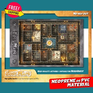 Tapis HeroQuest - Tapis de jeu personnalisé, carte D&D Battle pour les jeux de société et les aventures. Cartes de donjons et de dragons. Tapis en néoprène ou tableau de bord en PVC.