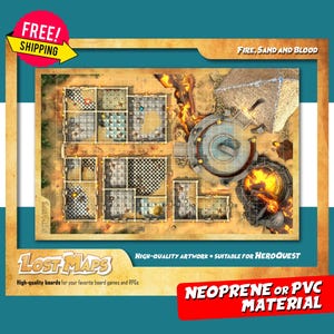 Tapis HeroQuest - Tapis de jeu personnalisé, carte D&D Battle pour les jeux de société et les aventures. Cartes de donjons et de dragons. Tapis en néoprène ou tableau de bord en PVC.