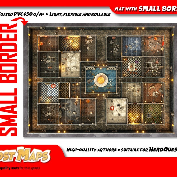 SMALL BORDER. HeroQuest custom playmat. Game mat. Gaming mat. Floor plan. Battle map. Suitable for selected RPG systems.