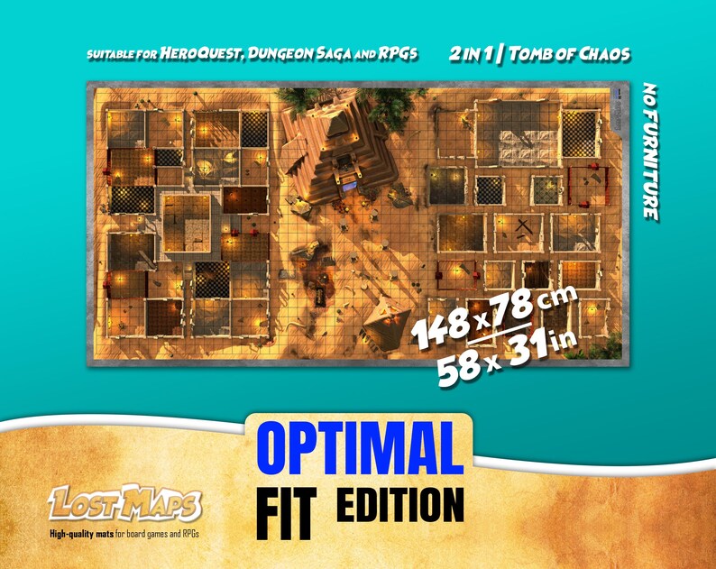 2in1 OPTIMAL FIT Heroquest Board Game Mat, First Light, RPG Playmat