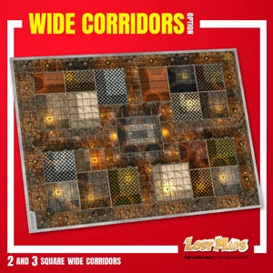 Wide Corridors HeroQuest Mat - Tapis de jeu personnalisé, carte D&D Battle pour les jeux sur table. Cartes de donjons et de dragons. Tapis en néoprène ou tableau de bord en PVC.