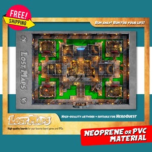 HeroQuest Mat - Playmat custom, DnD Battle-kaart voor tabletop gaming en avonturen. Kaarten voor kerkers en draken. Neopreenmat of pvc-dashboard.