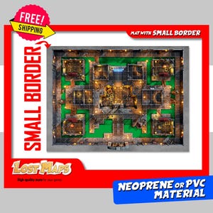 PETITE FRONTIÈRE. Tapis HeroQuest - Tapis de jeu personnalisé, carte D&D Battle pour les jeux sur table. Cartes de donjons et de dragons. Tapis en néoprène ou tableau de bord en PVC.