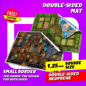 PETITE bordure de 1,25 m² DOUBLE FACE HeroQuest Mat Playmat, carte de combat D&D personnalisée pour jeux de table, cartes de dragons de donjons, tapis en néoprène.