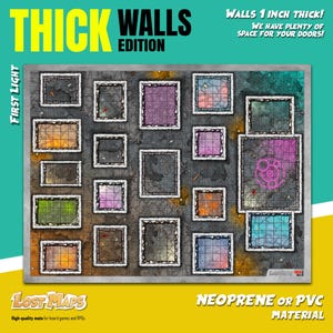 Tapete de cuartel general THICK Walls First Light: tapete de juego personalizado, mapa de batalla de DnD para juegos de mesa, mapas de Dungeons & Dragons. Tapete de neopreno o tablero de PVC.