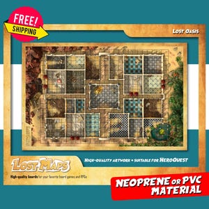 Tapis HeroQuest - Tapis de jeu personnalisé, carte D&D Battle pour les jeux de société et les aventures. Cartes de donjons et de dragons. Tapis en néoprène ou tableau de bord en PVC.