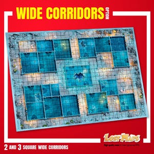 Wide Corridors HeroQuest Mat - Tapis de jeu personnalisé, carte D&D Battle pour les jeux sur table. Cartes de donjons et de dragons. Tapis en néoprène ou tableau de bord en PVC.