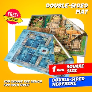 DUBBELZIJDIG HeroQuest-mat van 1 inch vierkant: aangepaste speelmat, DnD-gevechtskaart voor gaming op tafel. Kaarten voor kerkers en draken. Neopreen mat.