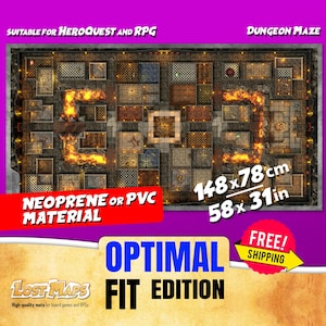 HeroQuest Mat - Playmat custom, DnD Battle-kaart voor tabletop gaming. Kaarten voor kerkers en draken. Neopreenmat of pvc-dashboard. OPTIMALE PASVORM
