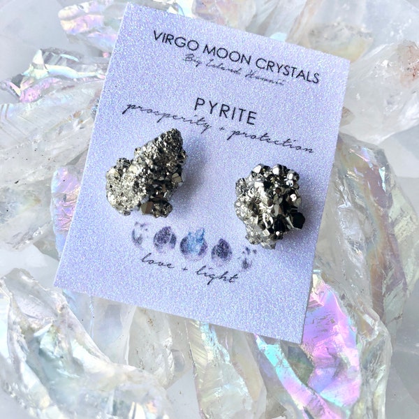 Beautiful Natural Raw Pyrite Chunk Earrings | Geo Earrings | Rock Stud Earrings