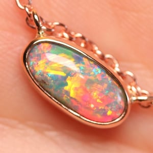 Natural solid Australian Opal - Necklace - Pendant - Handmade - Orange Gold Horizontal Opal Pendant - Solid 18k Rose Gold - Gift