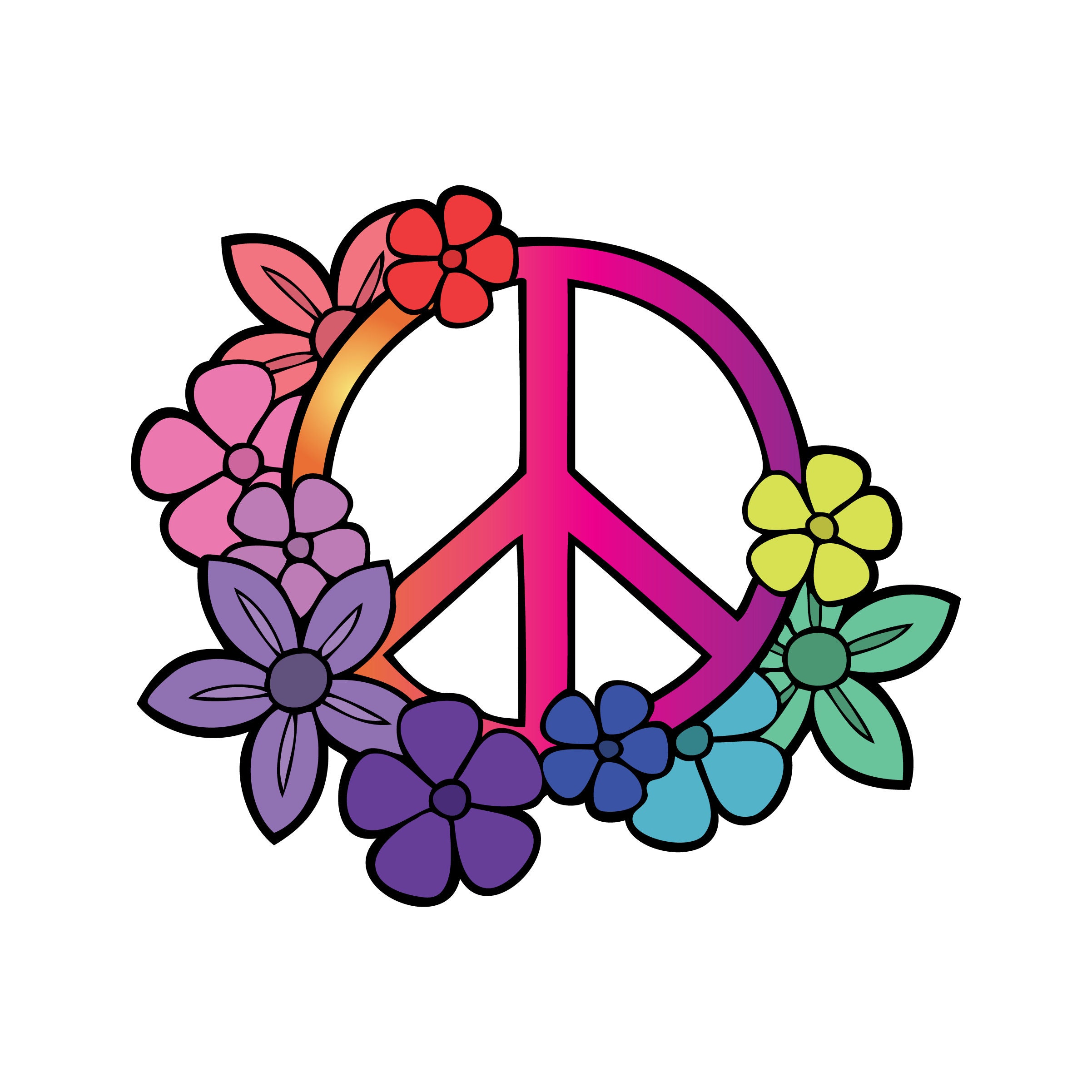 Peace 3 sign with flowers outline original freedom rainbow Etsy