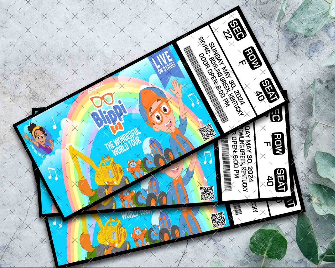 Custom Printable Blippi Ticket the Wonderful World Tour Kids Show Pass