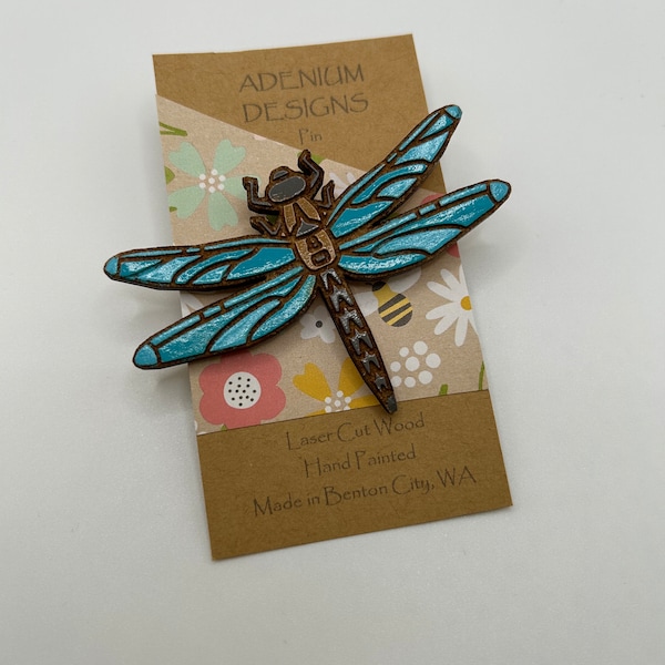 Homemade Wooden Engraved Decorative Dragonfly Pin