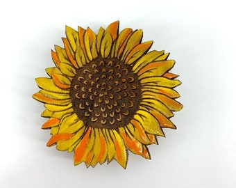 Wooden Hand Painted Sunflower Magnet