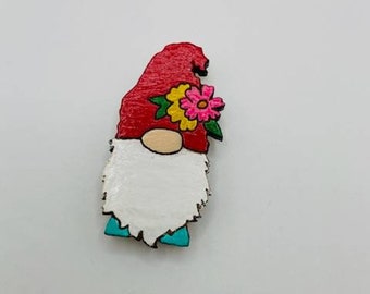 Wooden Hand Painted Engraved Gnome Magnet