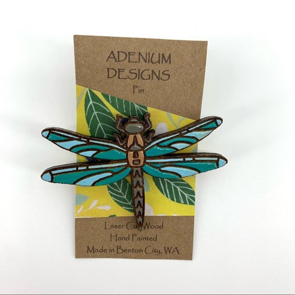 Homemade Wooden Engraved Decorative Dragonfly Pin