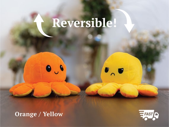 reversible octopus plush red and yellow