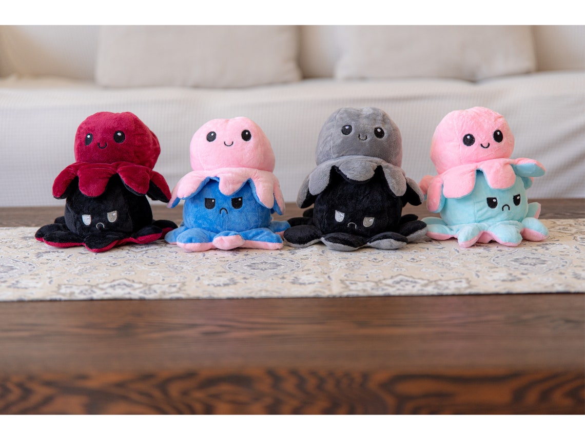 Mood Reversible Octopus Plushie Happy Pink/Angry Blue | Etsy