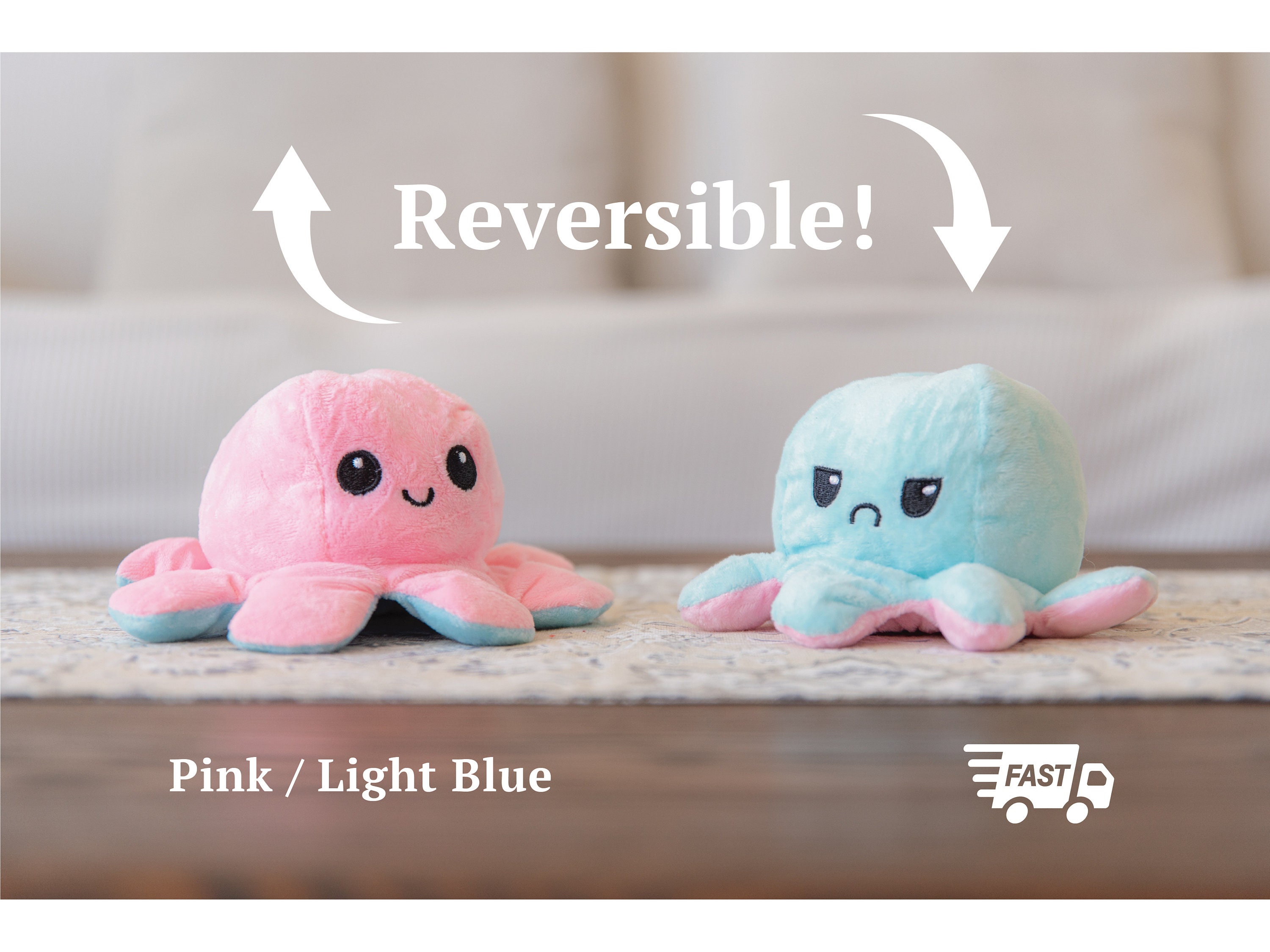 Toys & Games Toys Reversible plush octopus plushie cute pink blue emotion mood gift toy happy ...