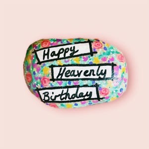 Hand-Painted Memorial Stone: Heavenly Birthday Grave Decoration