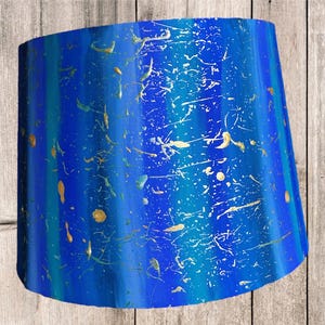 Hand-Painted Lampshade: Blue & Gold Unique Lighting (27 x 20cm)
