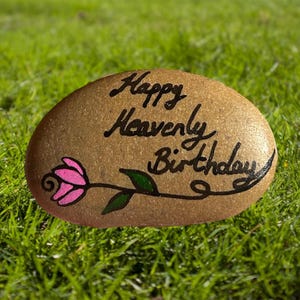 Hand-Painted Memorial Stone: Heavenly Birthday Grave Decoration