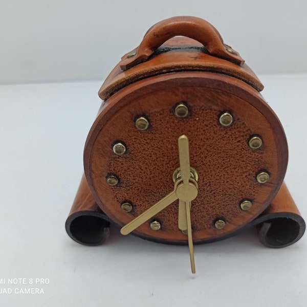 handmade table clock made of genuine leather